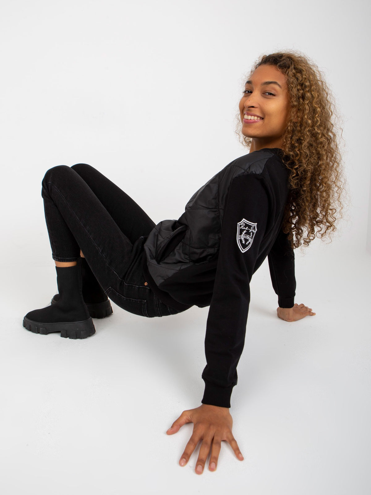 Gewatteerde Bomber Sweater – Zwart