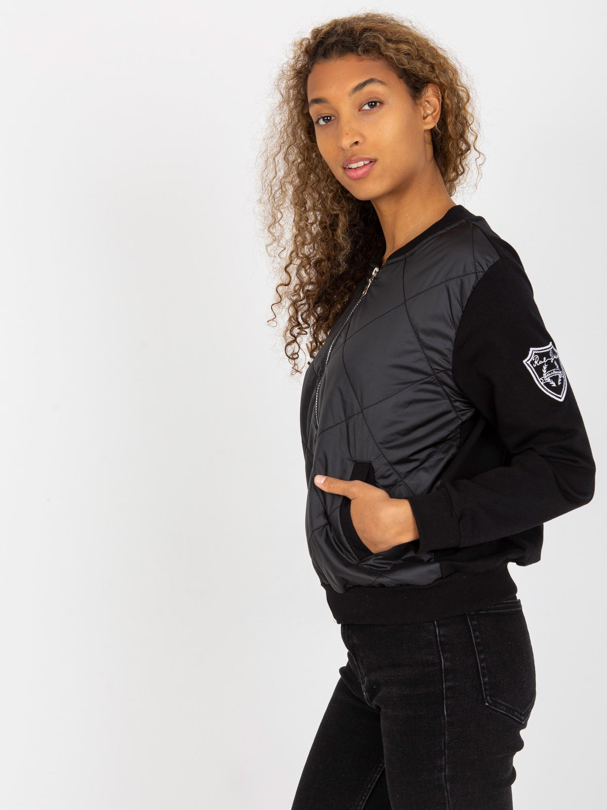 Gewatteerde Bomber Sweater – Zwart