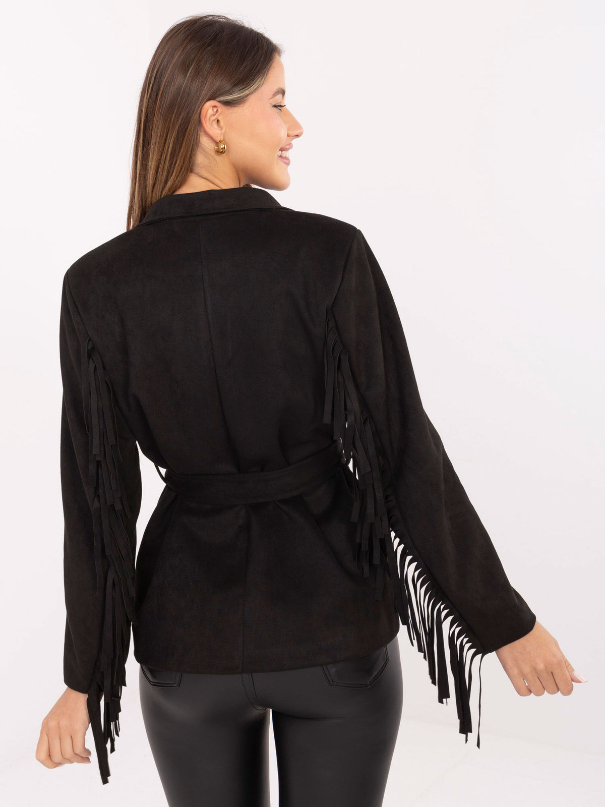 Zwarte Suèdelook Blazer met Ceintuur
