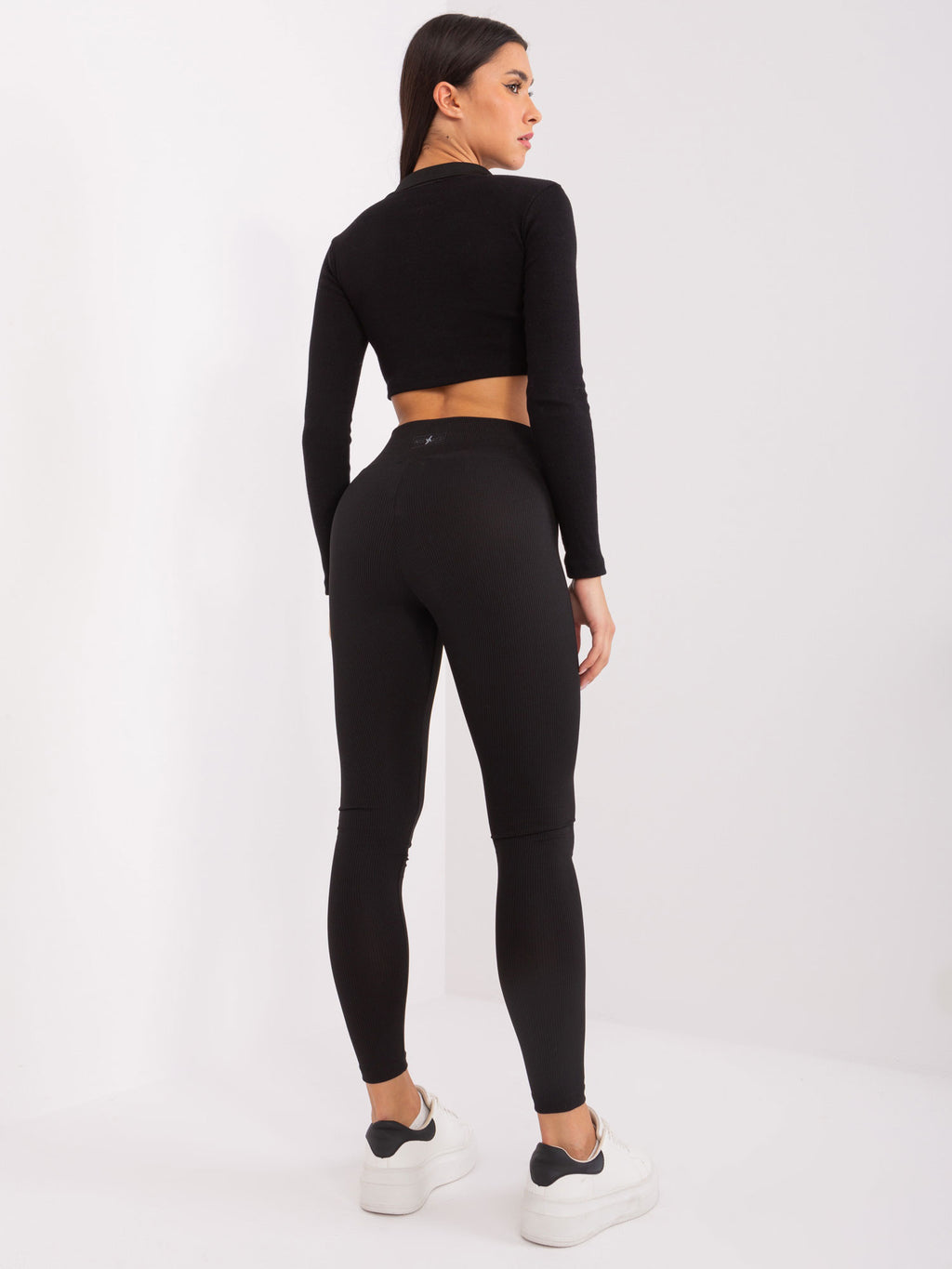 Geribde High-Waist Legging – Zwart