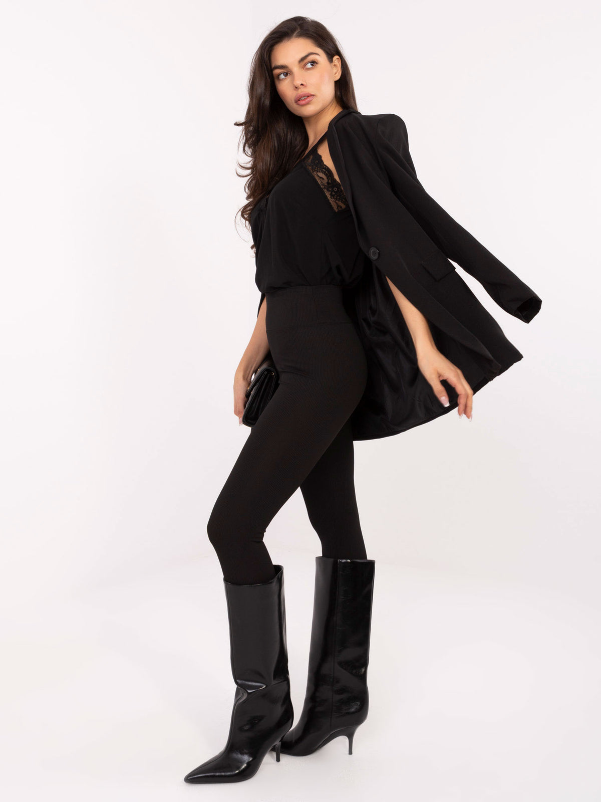 Geribde High-Waist Legging – Zwart