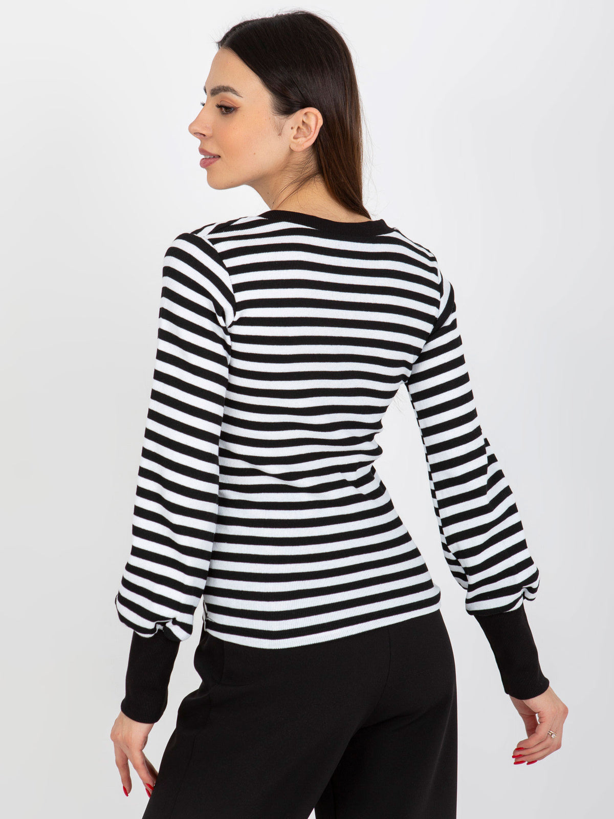Gestreepte V-hals Top – Zwart/Wit