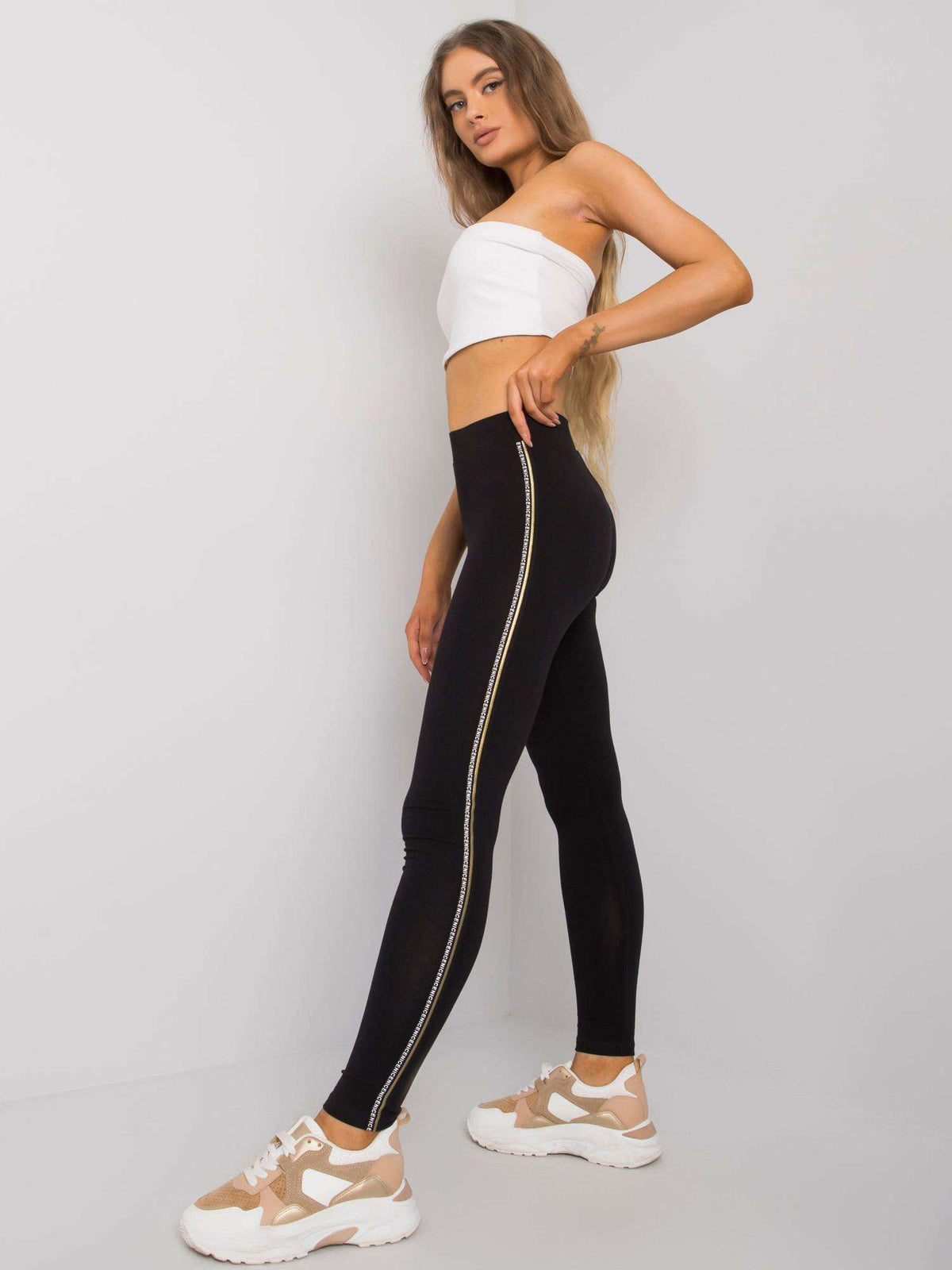 Legging met Gouden Strepen – Zwart/Goud