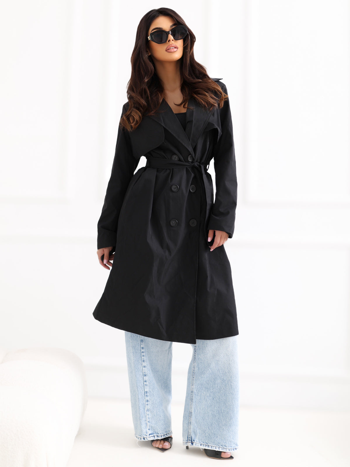 Lange Dames Trenchcoat met Ceintuur – Zwart