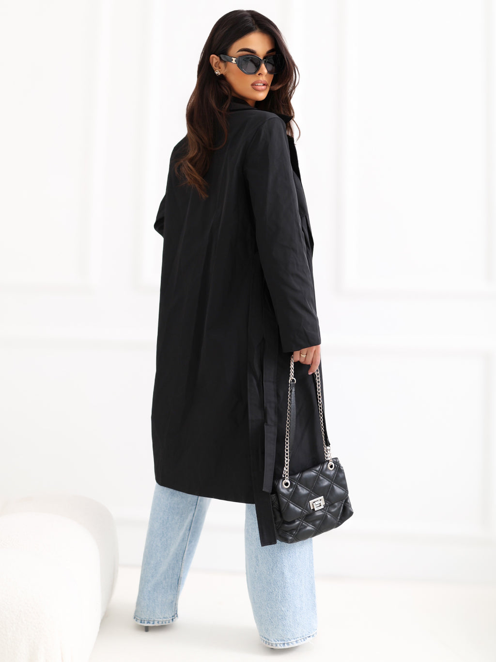 Lange Dames Trenchcoat met Ceintuur – Zwart