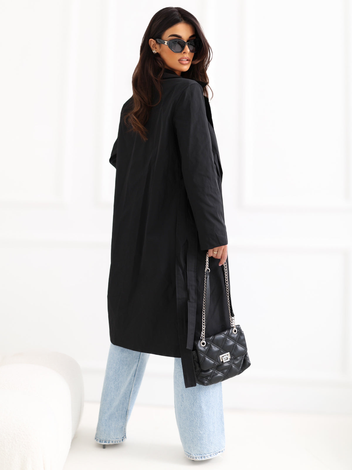 Lange Dames Trenchcoat met Ceintuur – Zwart