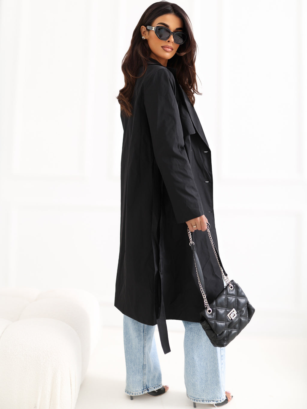Lange Dames Trenchcoat met Ceintuur – Zwart