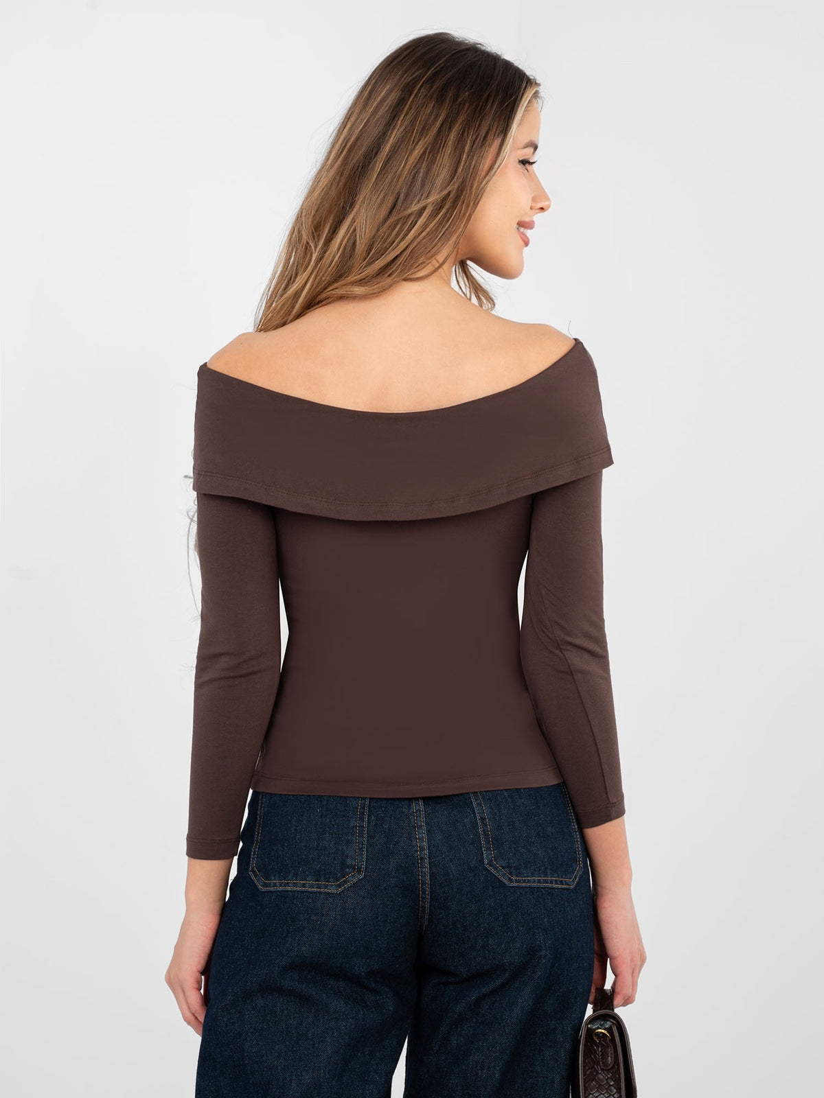 Off Shoulder Top – Donkerbruin