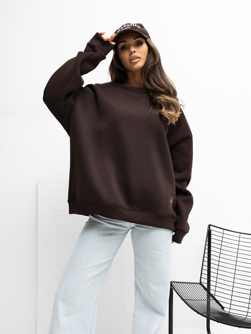 Oversized Sweater met Patch – Donkerbruin