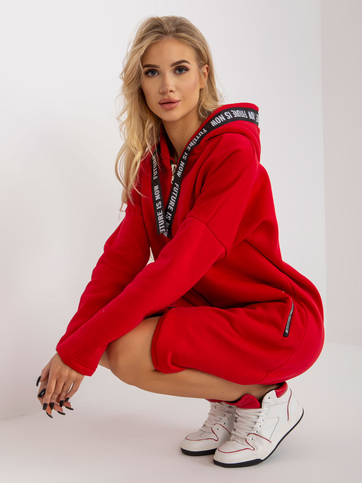 Lange Oversized Sweater met Rits – Rood