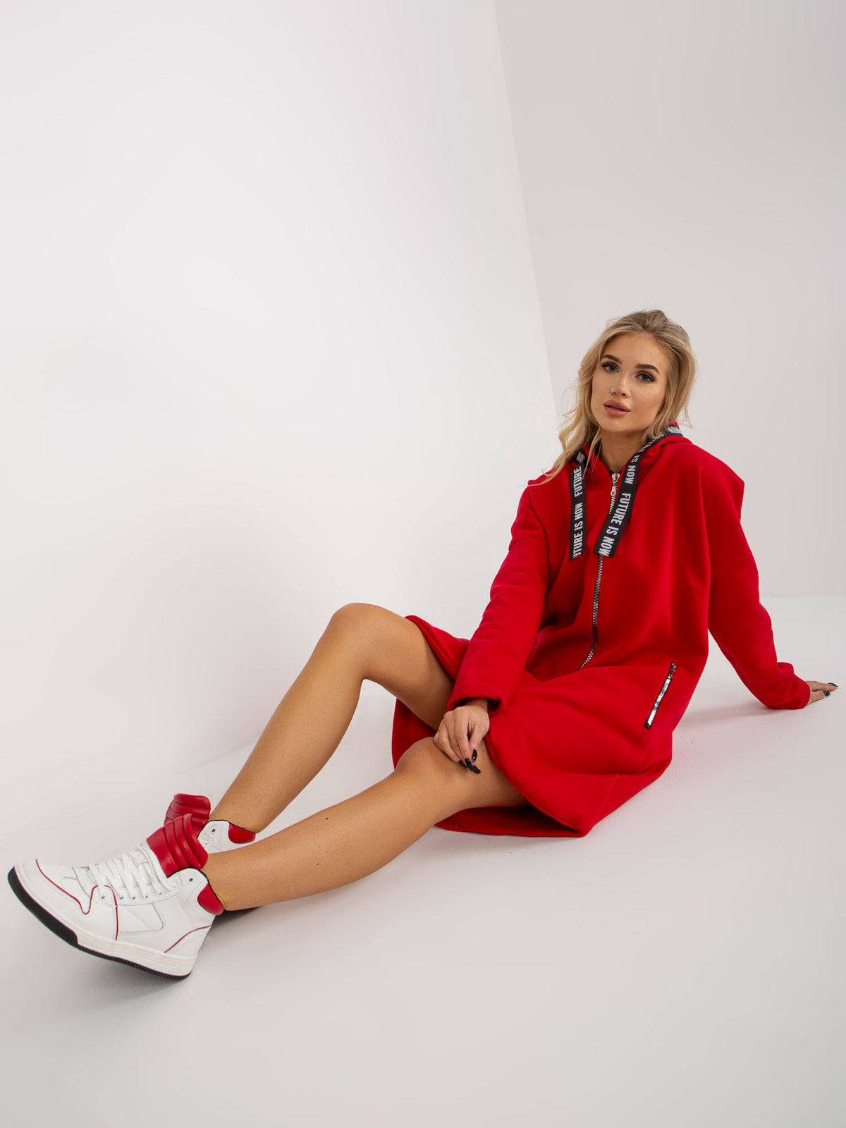 Lange Oversized Sweater met Rits – Rood