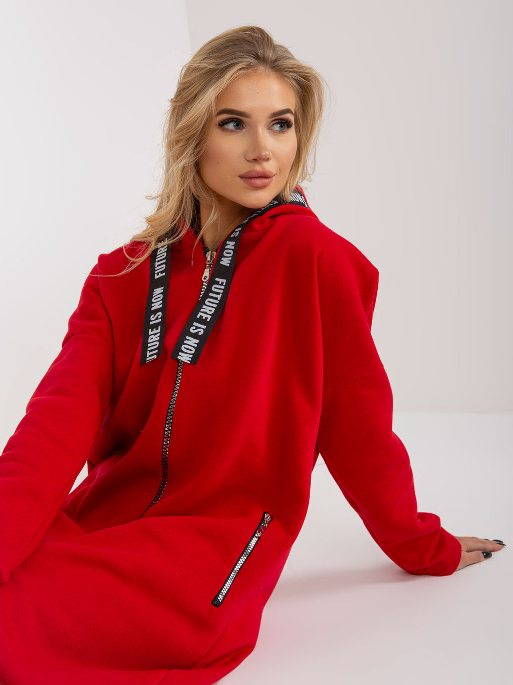 Lange Oversized Sweater met Rits – Rood