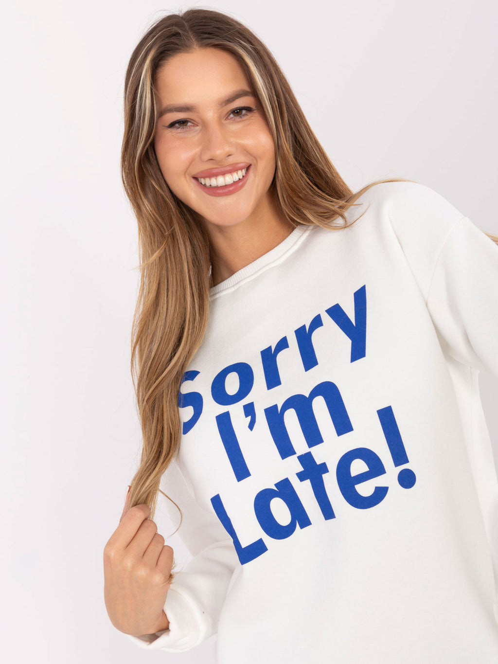 Sweater met Tekstprint – Wit/Blauw