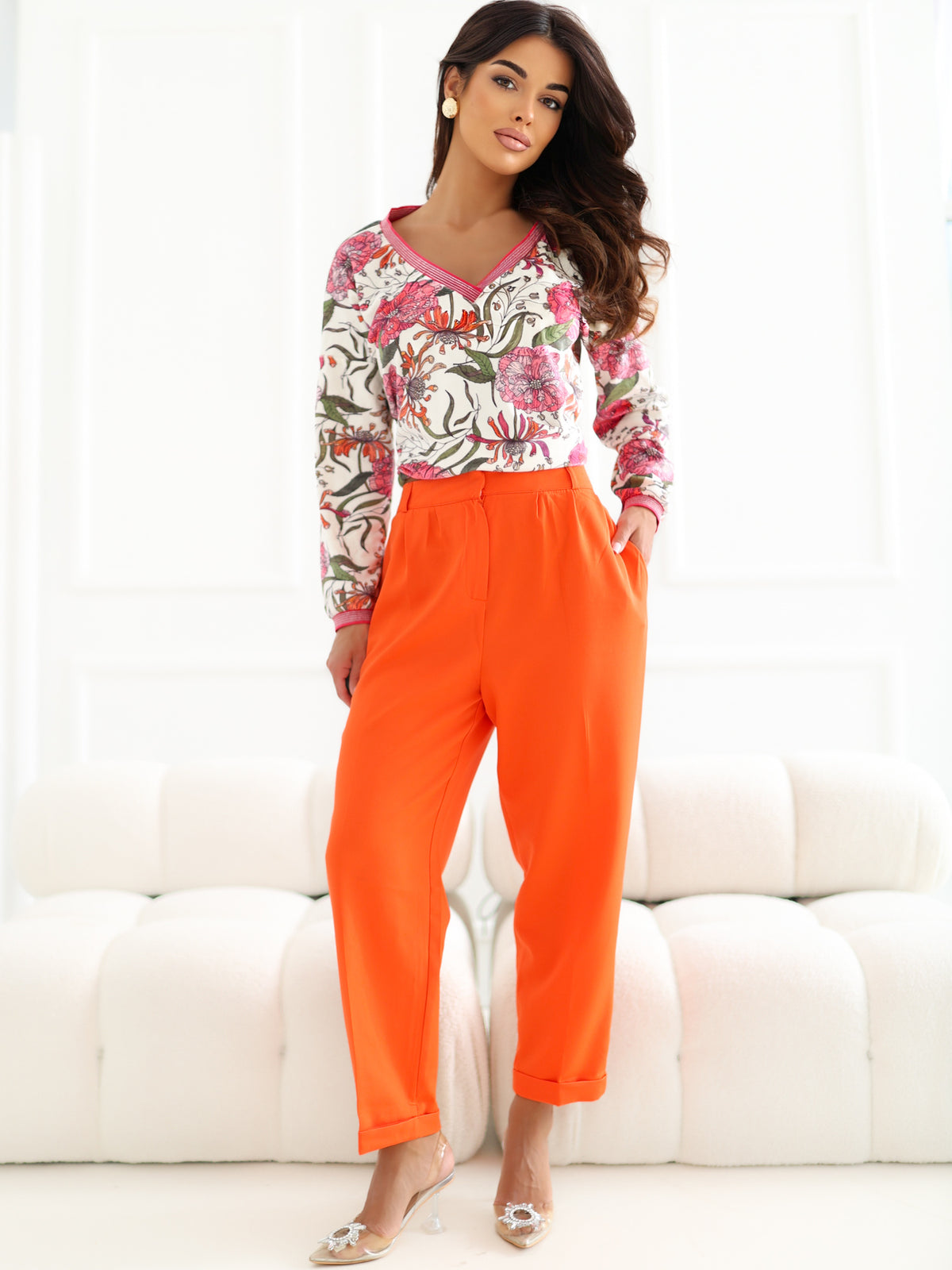 Blouse met Bloemenprint – Ecru