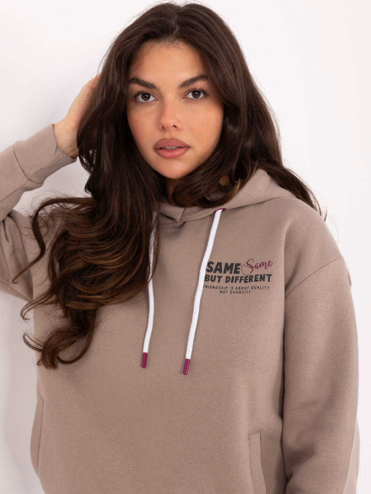 Hoodie met Print – Donkerbeige
