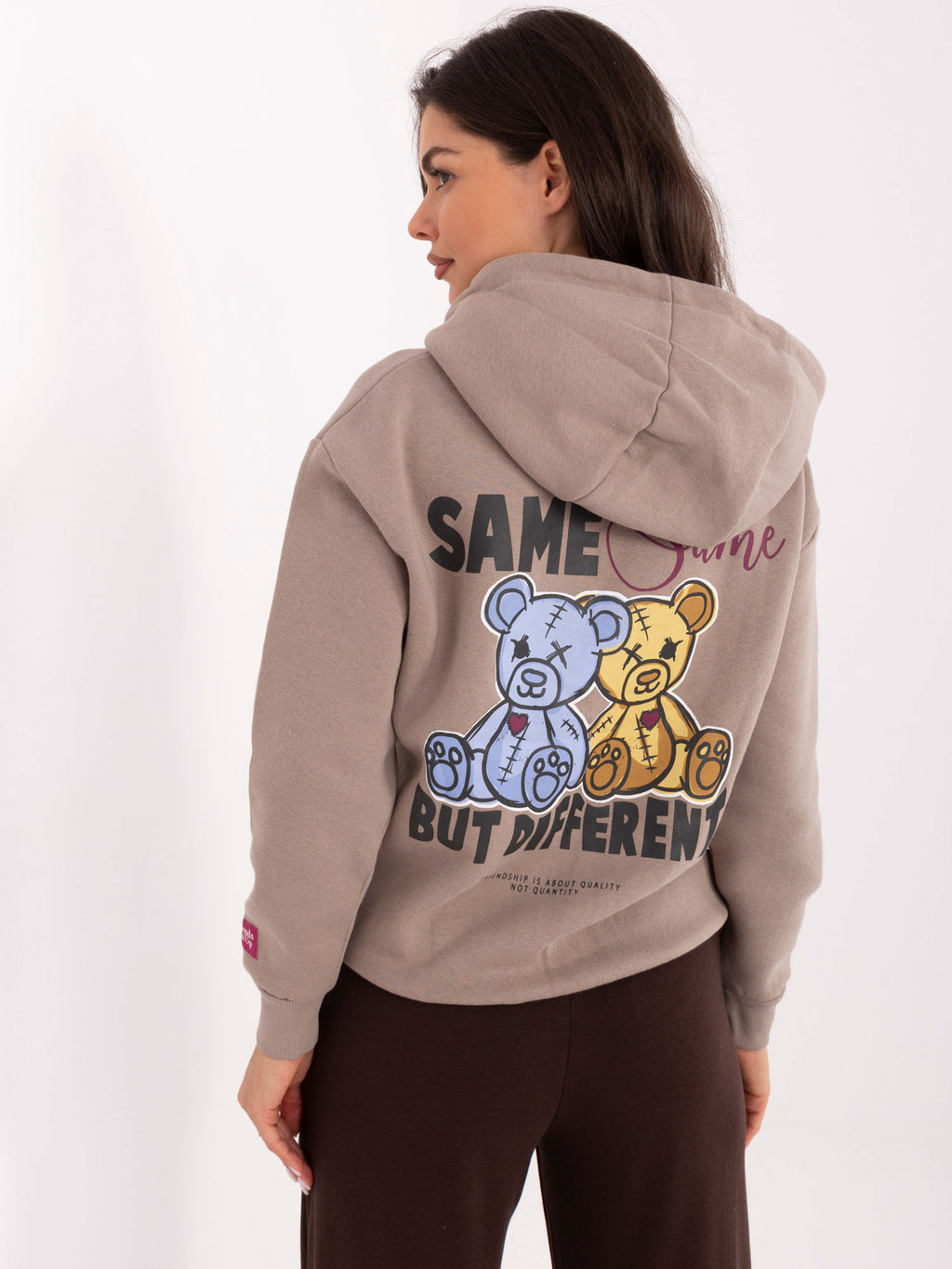 Hoodie met Print – Donkerbeige
