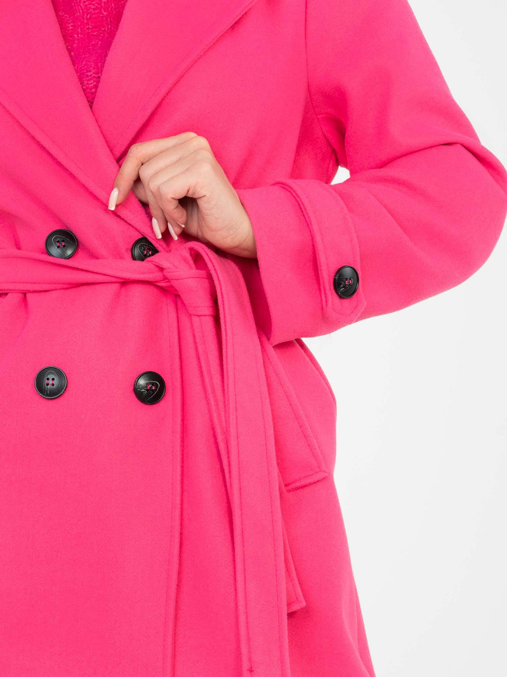 Lange Damesjas MAYA met Ceintuur – Neonroze