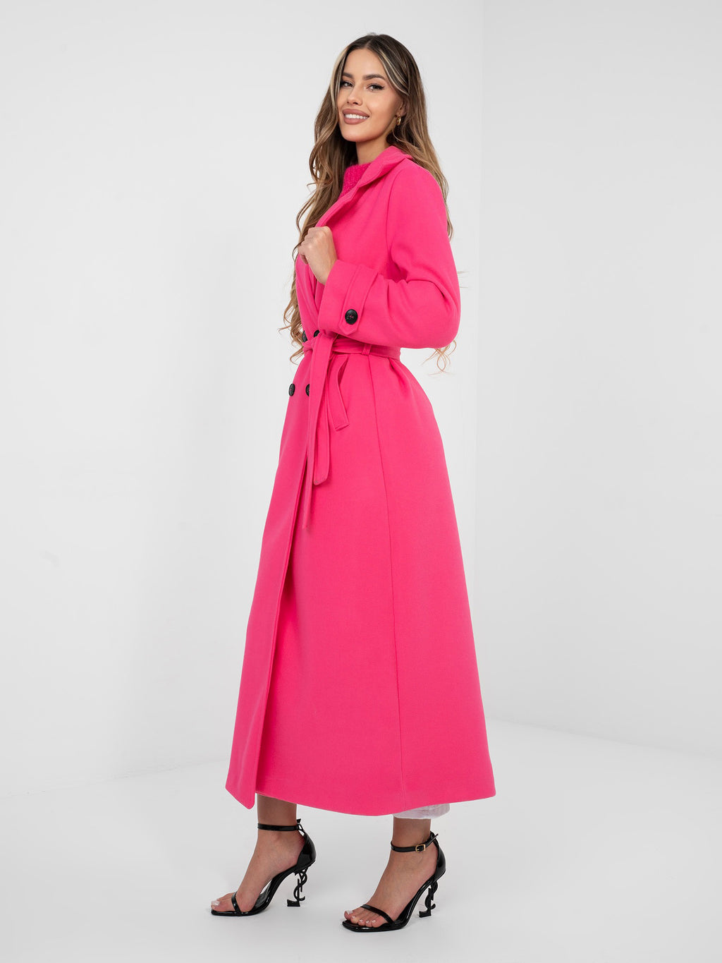 Lange Damesjas MAYA met Ceintuur – Neonroze