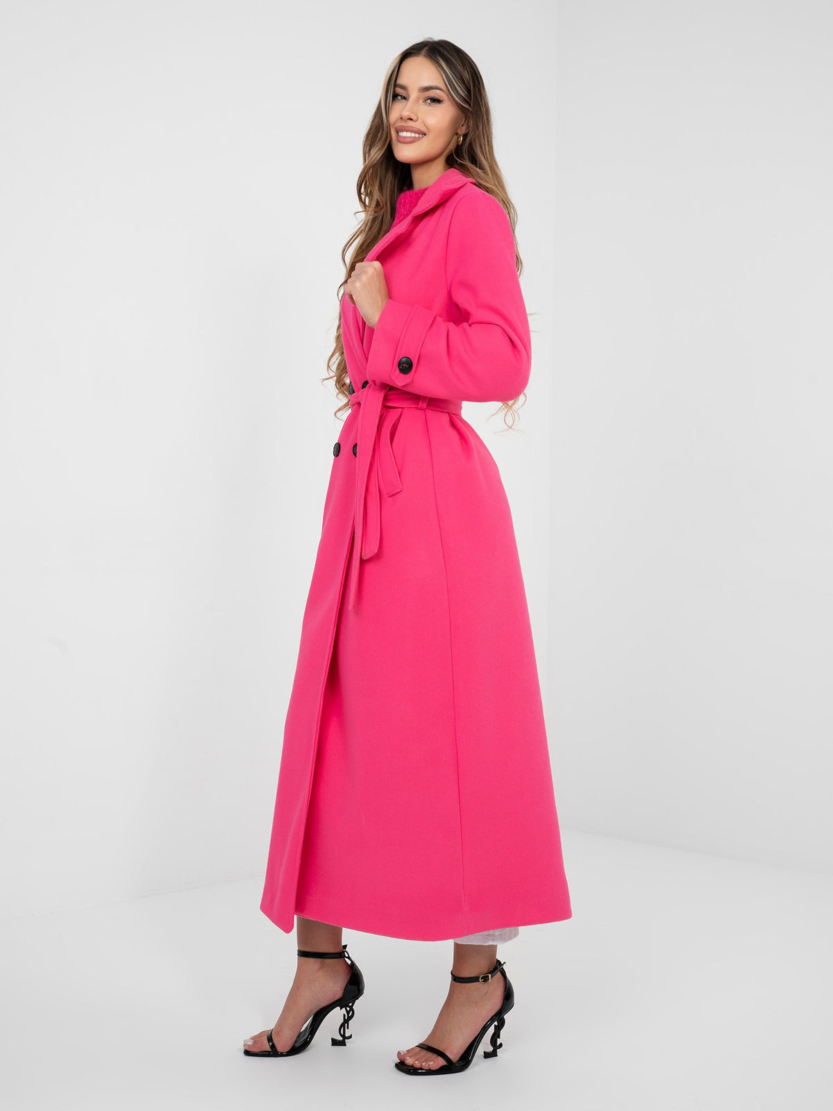 Lange Damesjas MAYA met Ceintuur – Neonroze