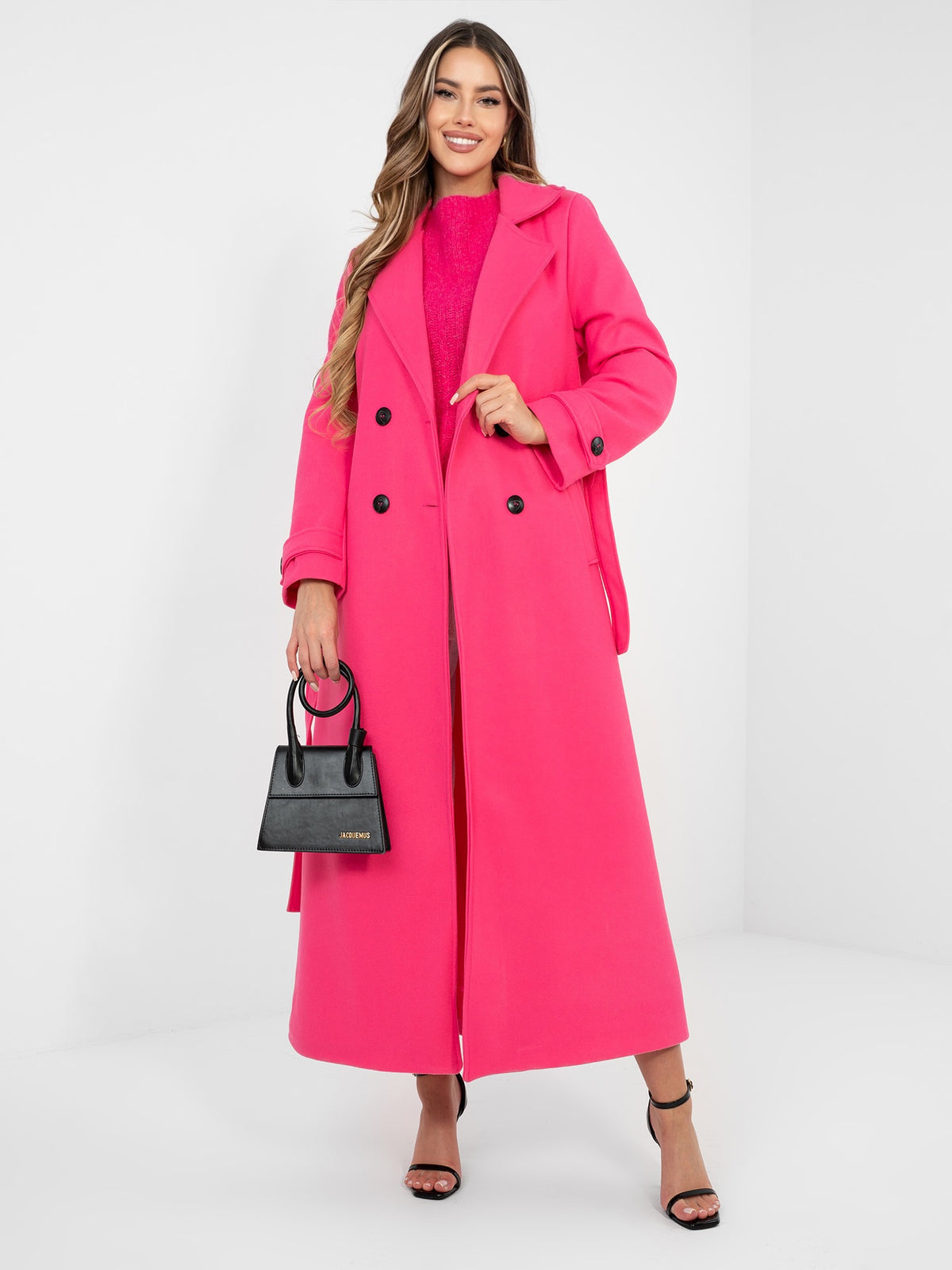 Lange Damesjas MAYA met Ceintuur – Neonroze