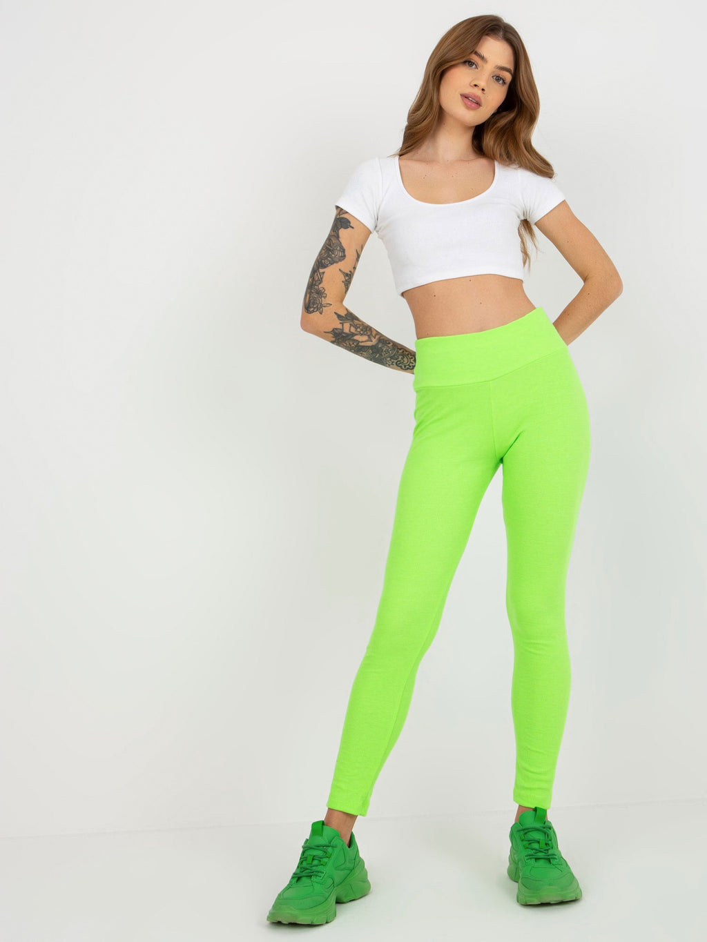 Geribde High-Waist Legging – Fluo Groen