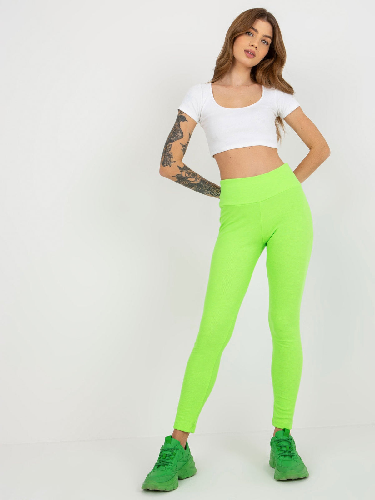 Geribde High-Waist Legging – Fluo Groen