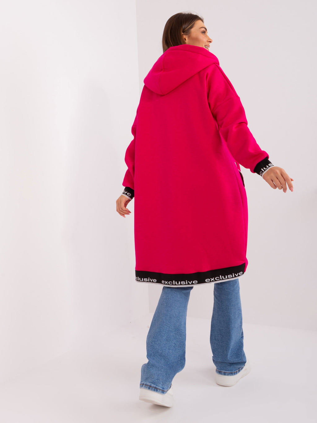 Lange Sweater met Rits en Capuchon – Fuchsia