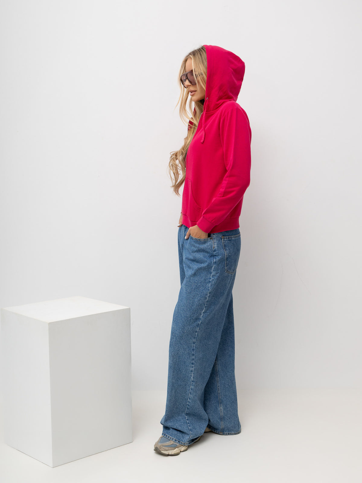 Basic Hoodie met Rits – Fuchsia