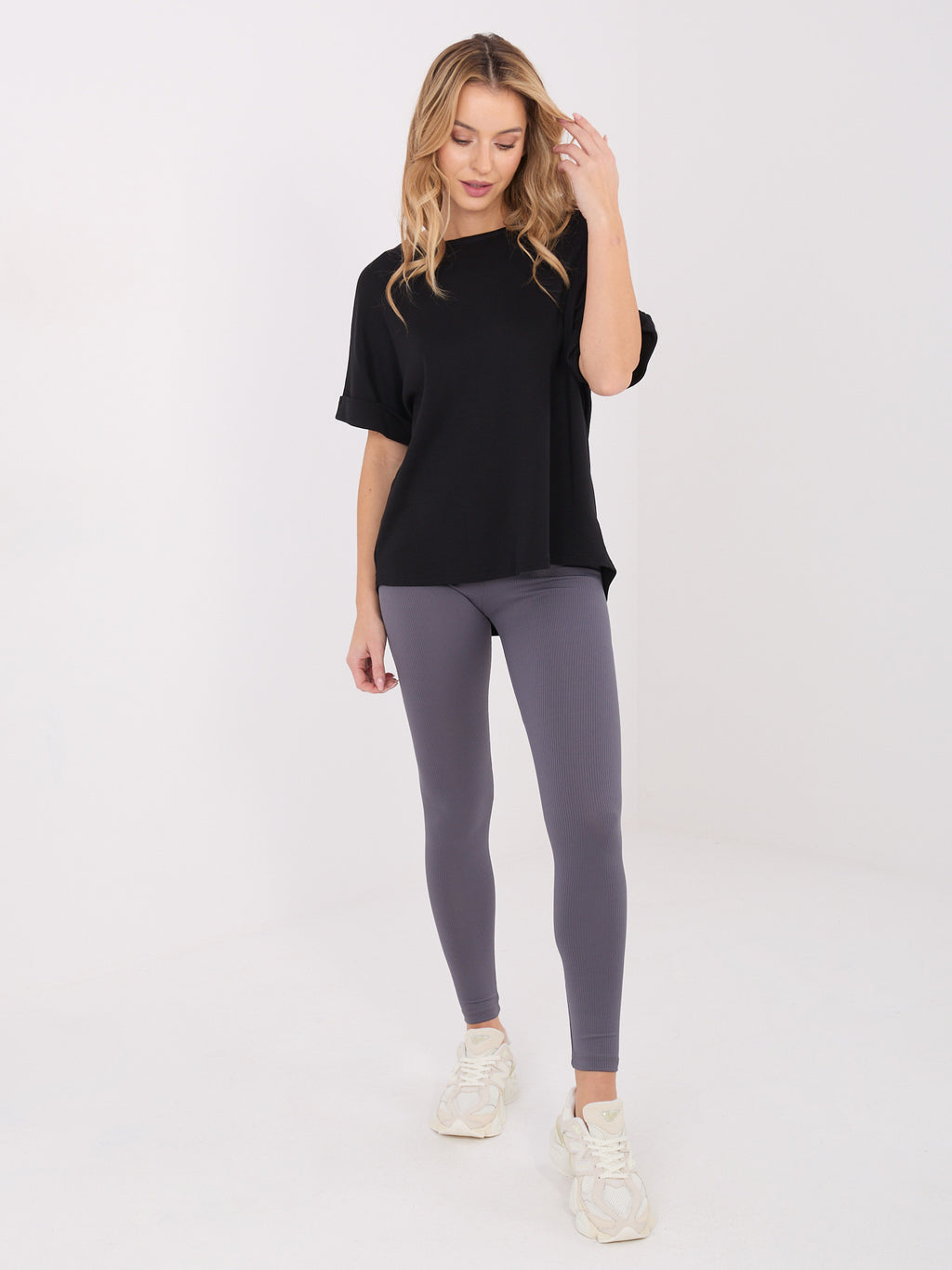 Grafietgrijze High-Waist Legging met Brede Tailleband