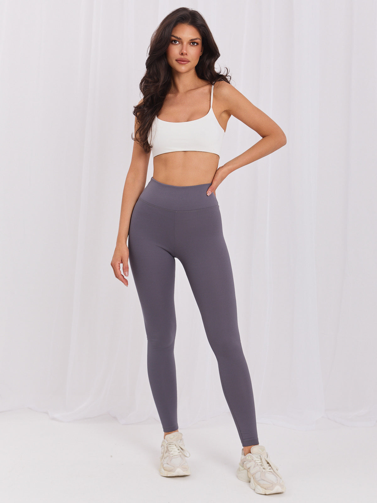 Grafietgrijze High-Waist Legging met Ribstructuur