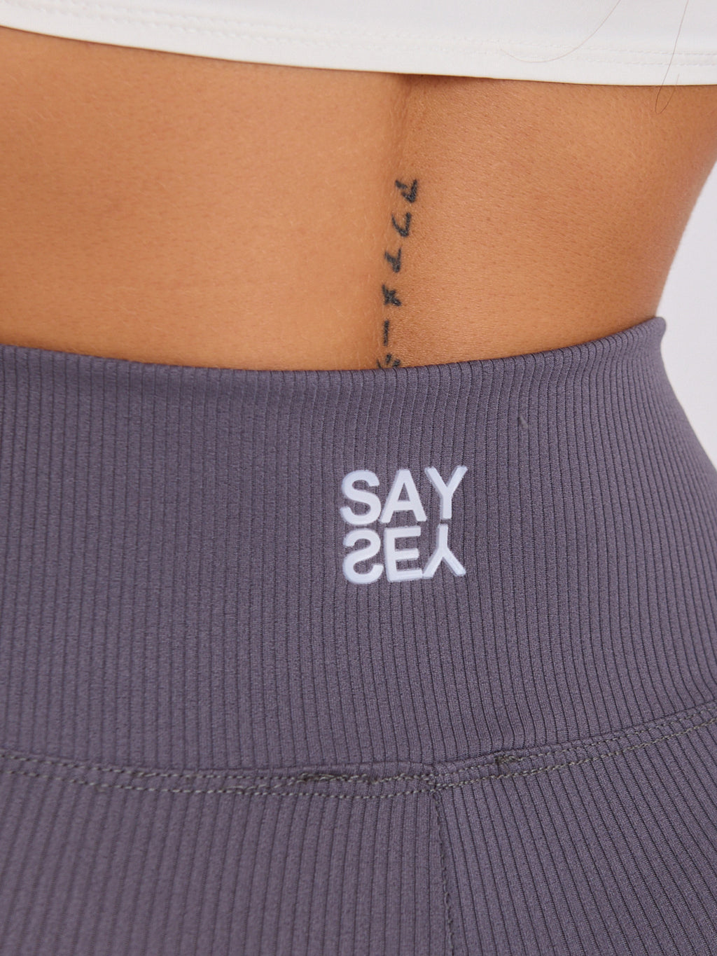 Grafietgrijze High-Waist Legging met Ribstructuur