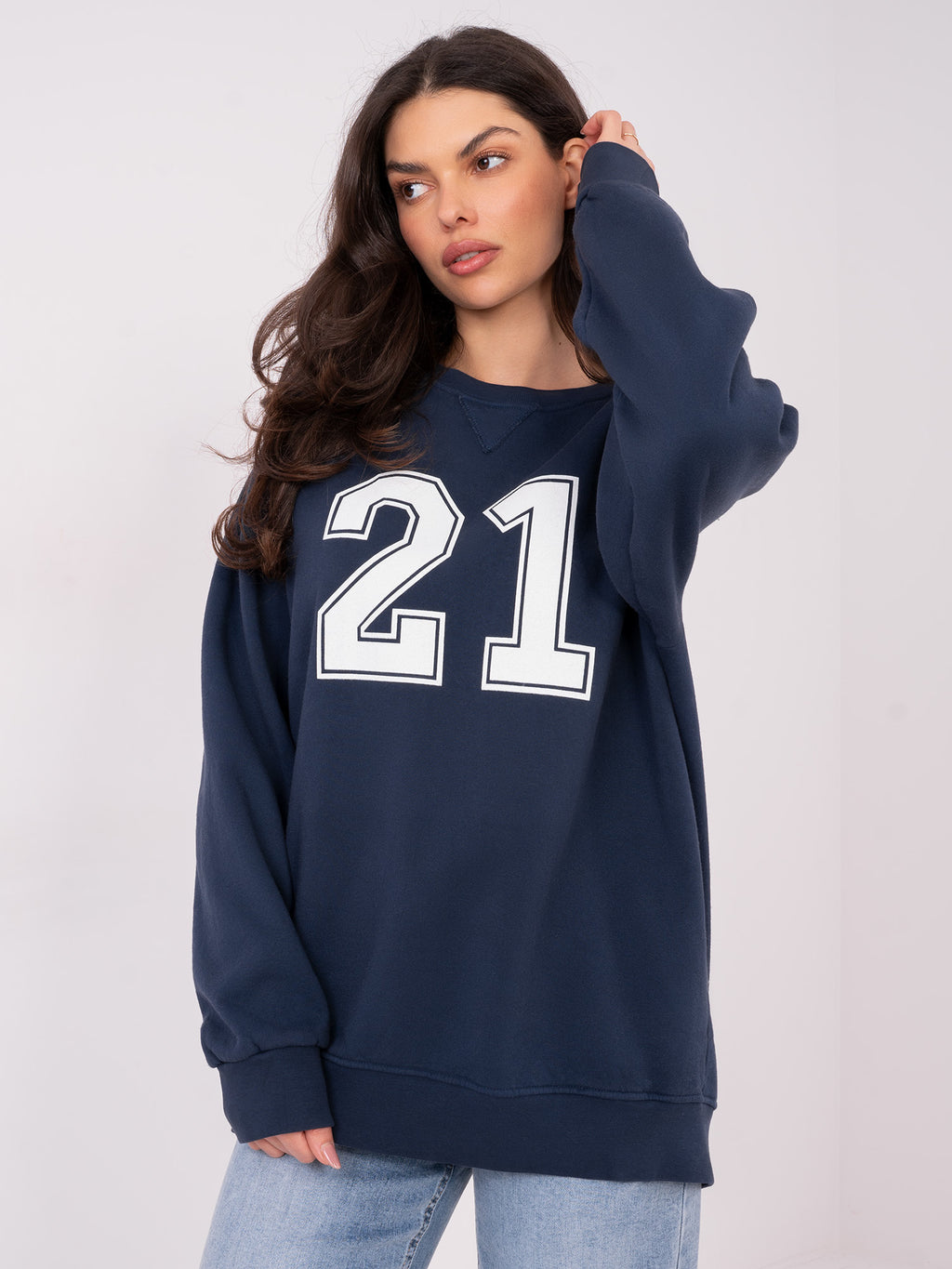 Oversized Sweater met Print – Donkerblauw
