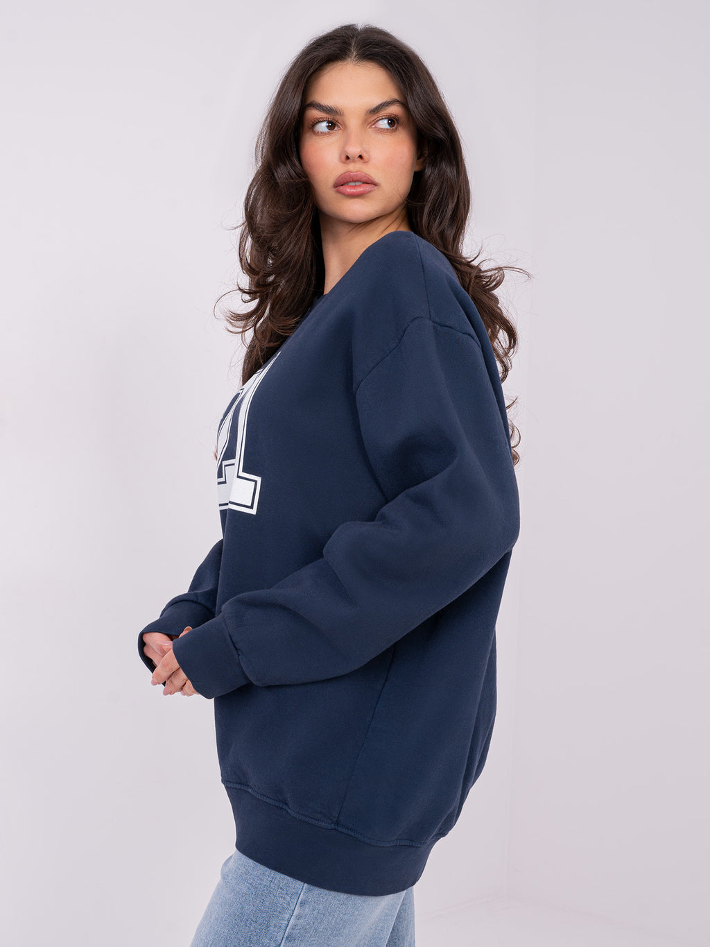 Oversized Sweater met Print – Donkerblauw