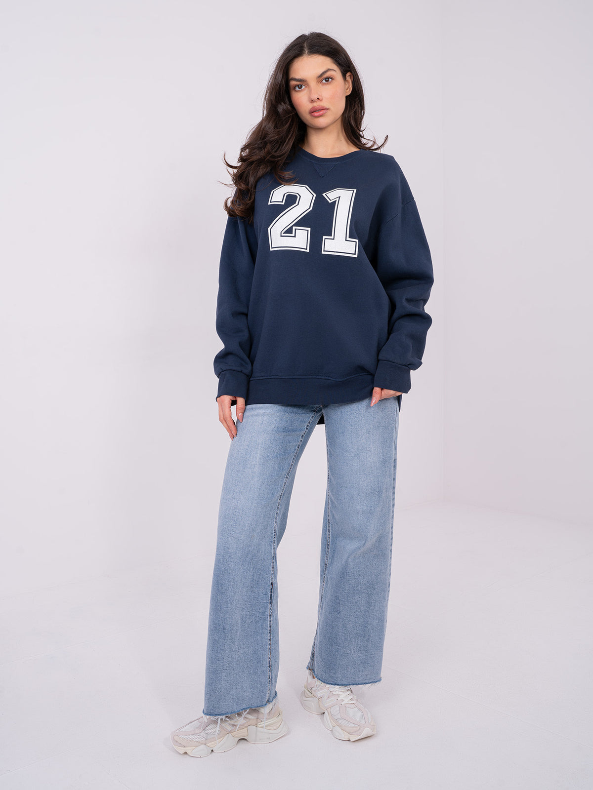 Oversized Sweater met Print – Donkerblauw