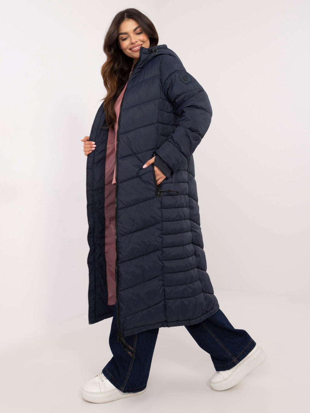 Lange Gewatteerde Winterjas met Capuchon – Donkerblauw