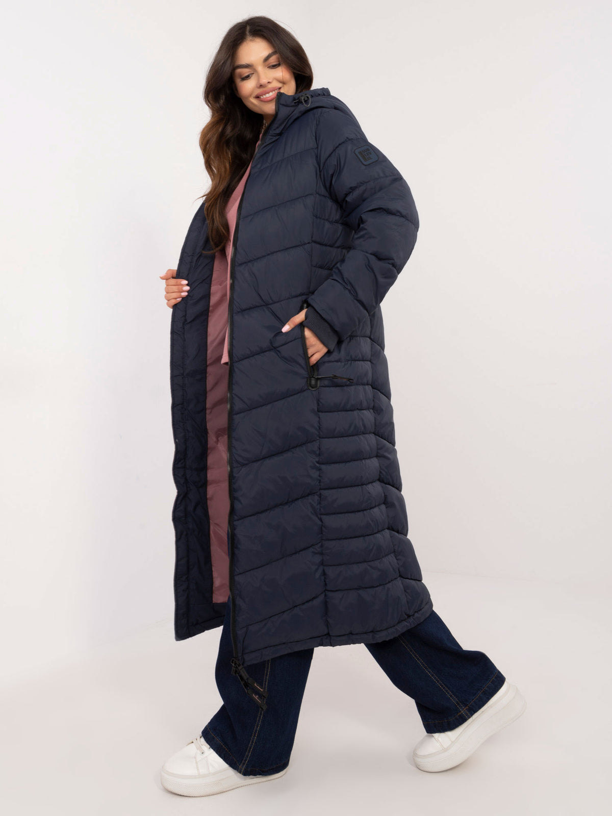 Lange Gewatteerde Winterjas met Capuchon – Donkerblauw