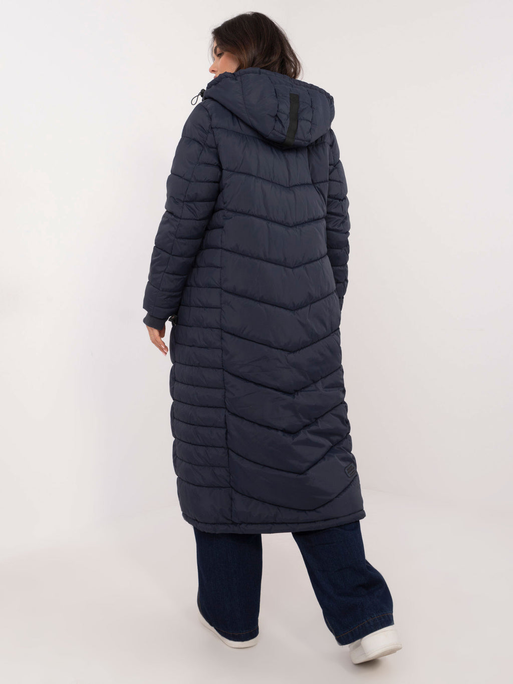 Lange Gewatteerde Winterjas met Capuchon – Donkerblauw