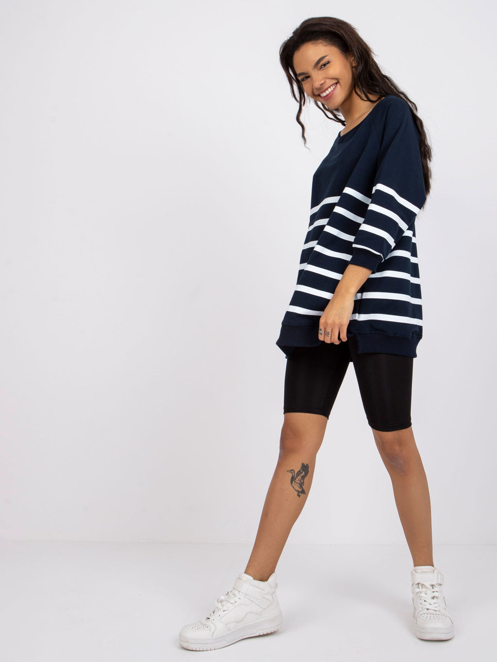 Oversized Gestreepte Top – Donkerblauw/Wit