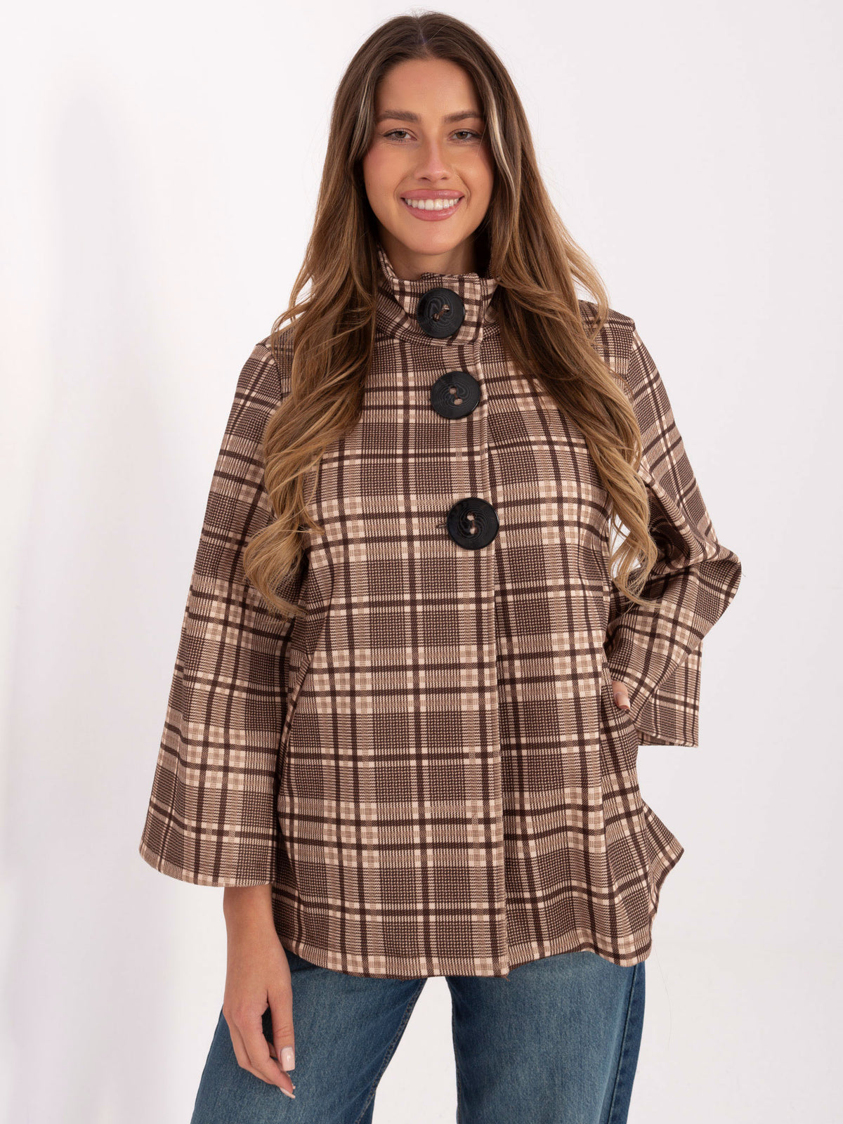 Geruite Damesjas – Lichtbeige/Bruin