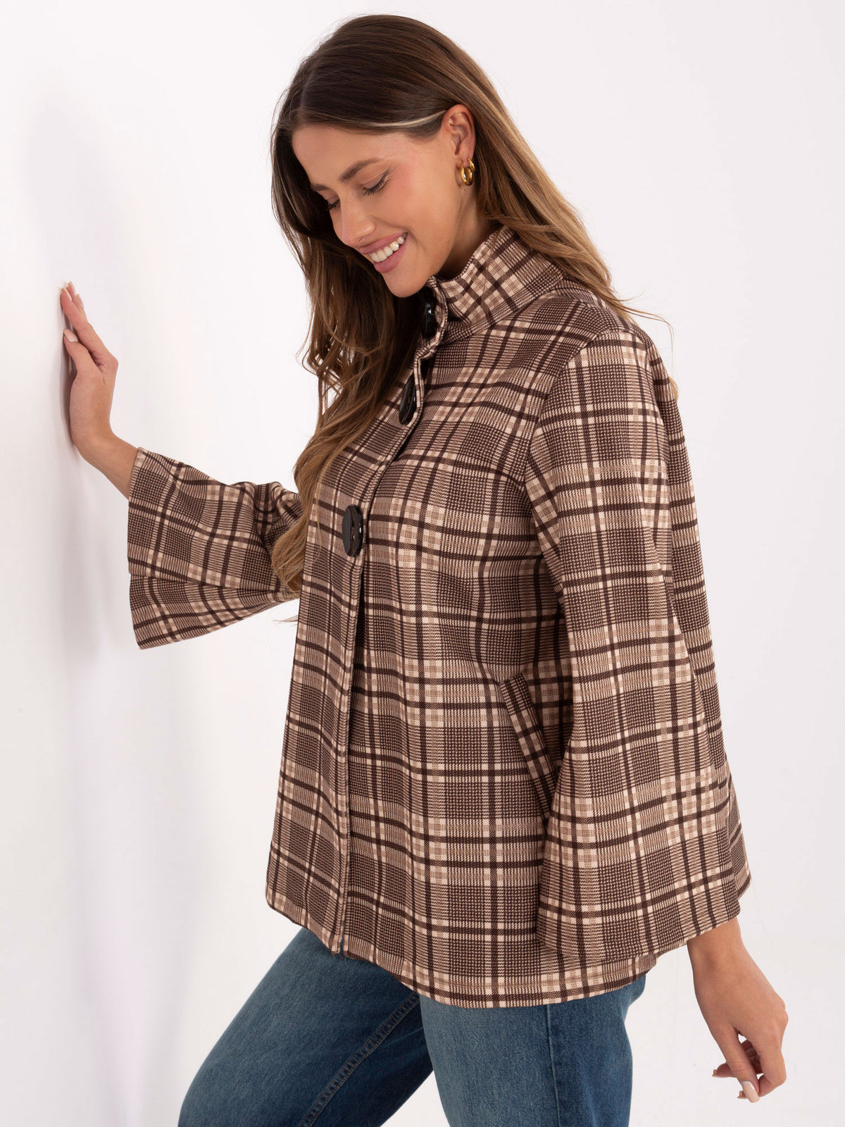 Geruite Damesjas – Lichtbeige/Bruin