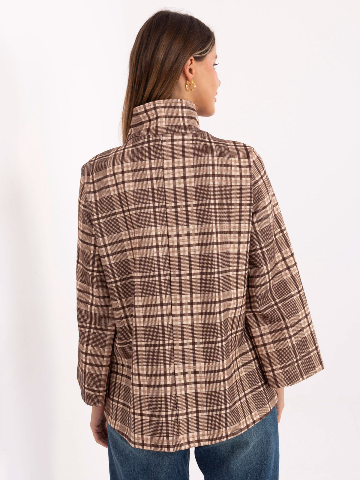 Geruite Damesjas – Lichtbeige/Bruin