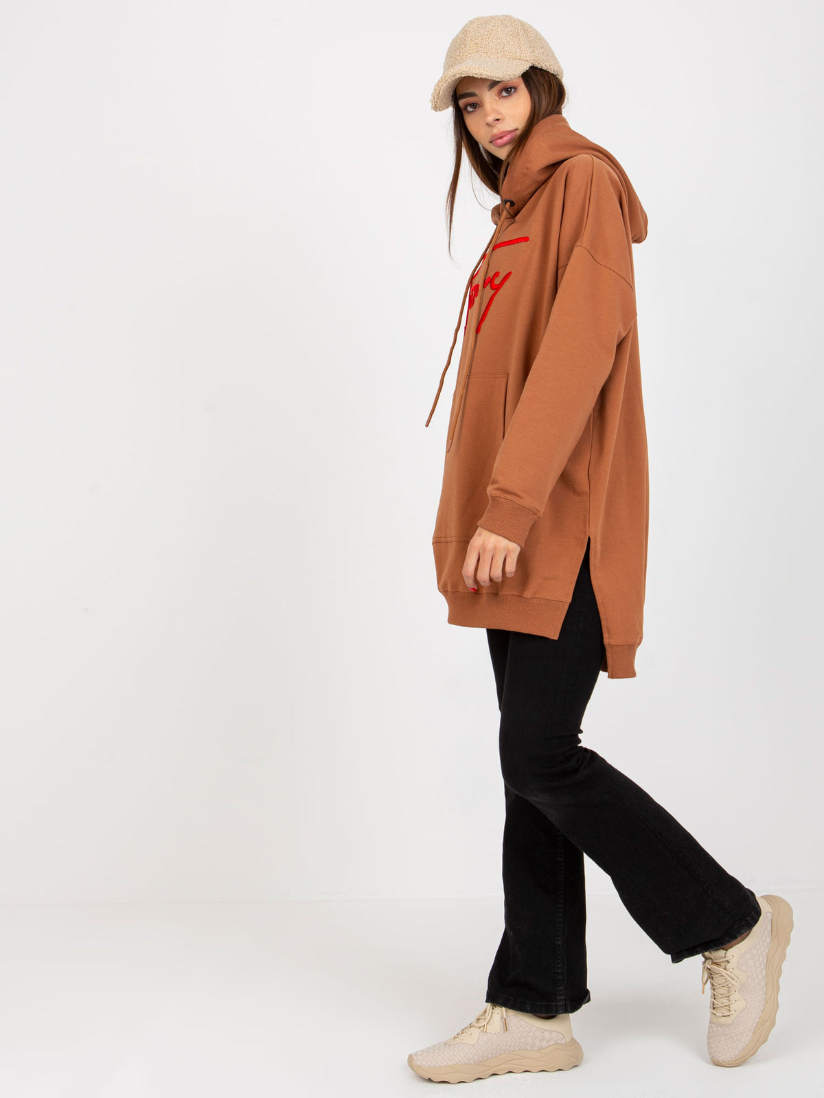 Lange Hoodie met Kangoeroezak – Lichtbruin