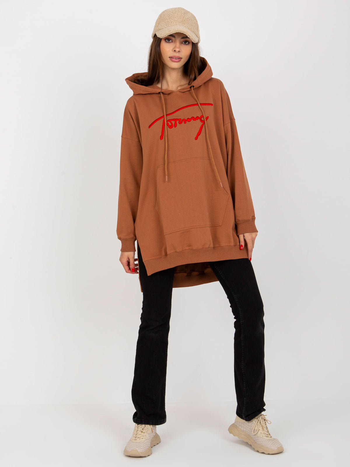Lange Hoodie met Kangoeroezak – Lichtbruin