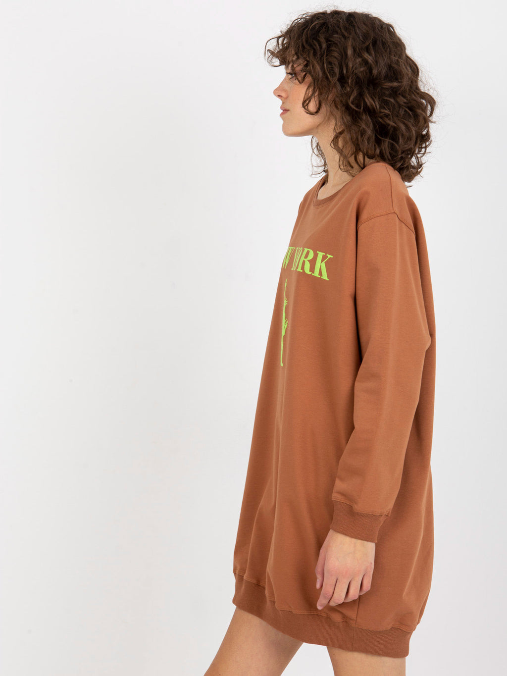 Lange Oversized Sweater met Print – Bruin/Groen