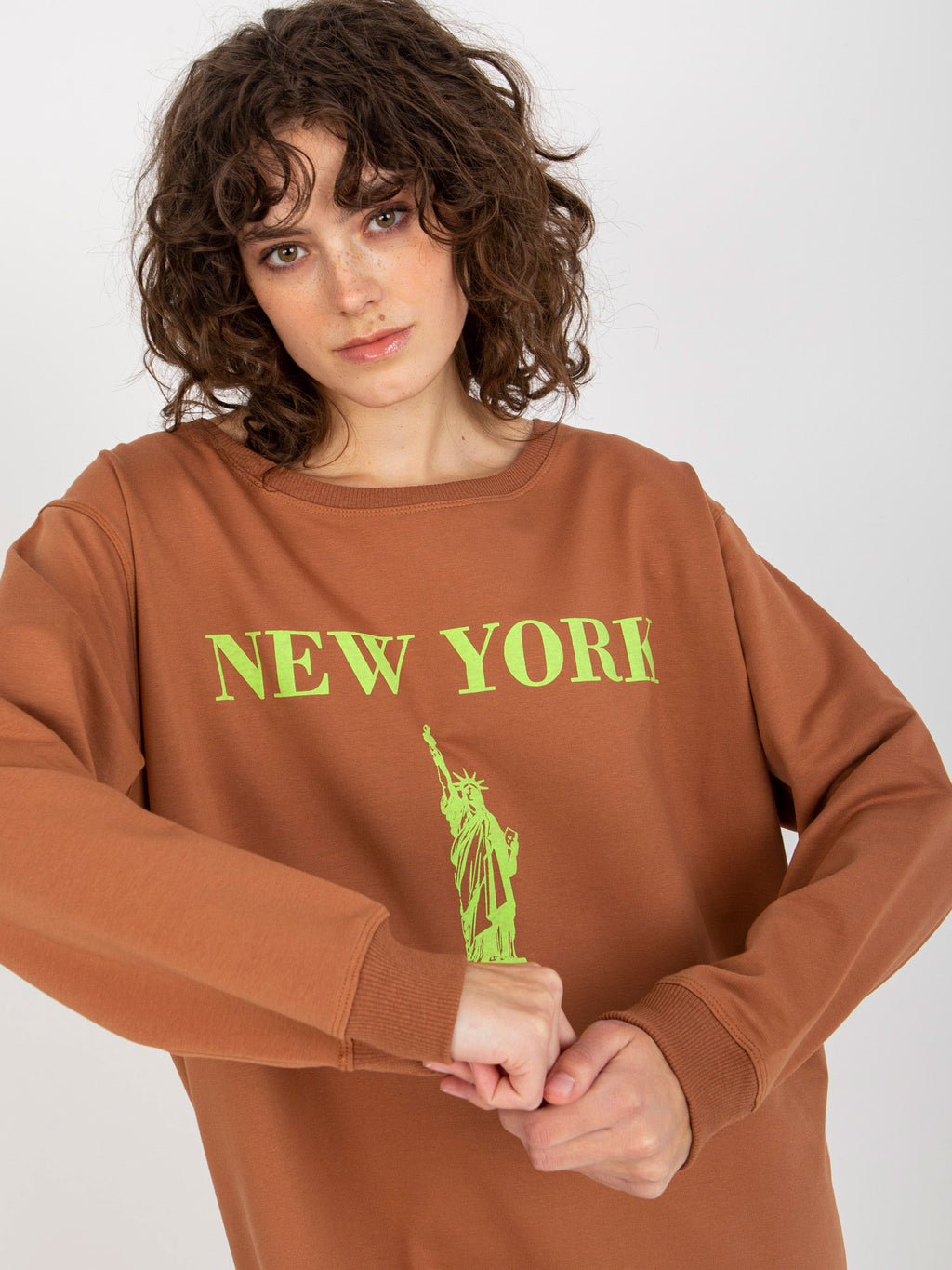 Lange Oversized Sweater met Print – Bruin/Groen