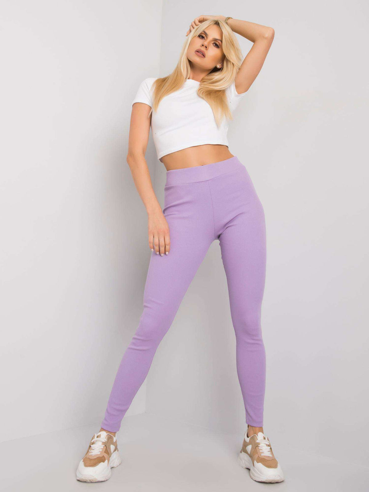 Geribde High-Waist Legging – Lichtpaars