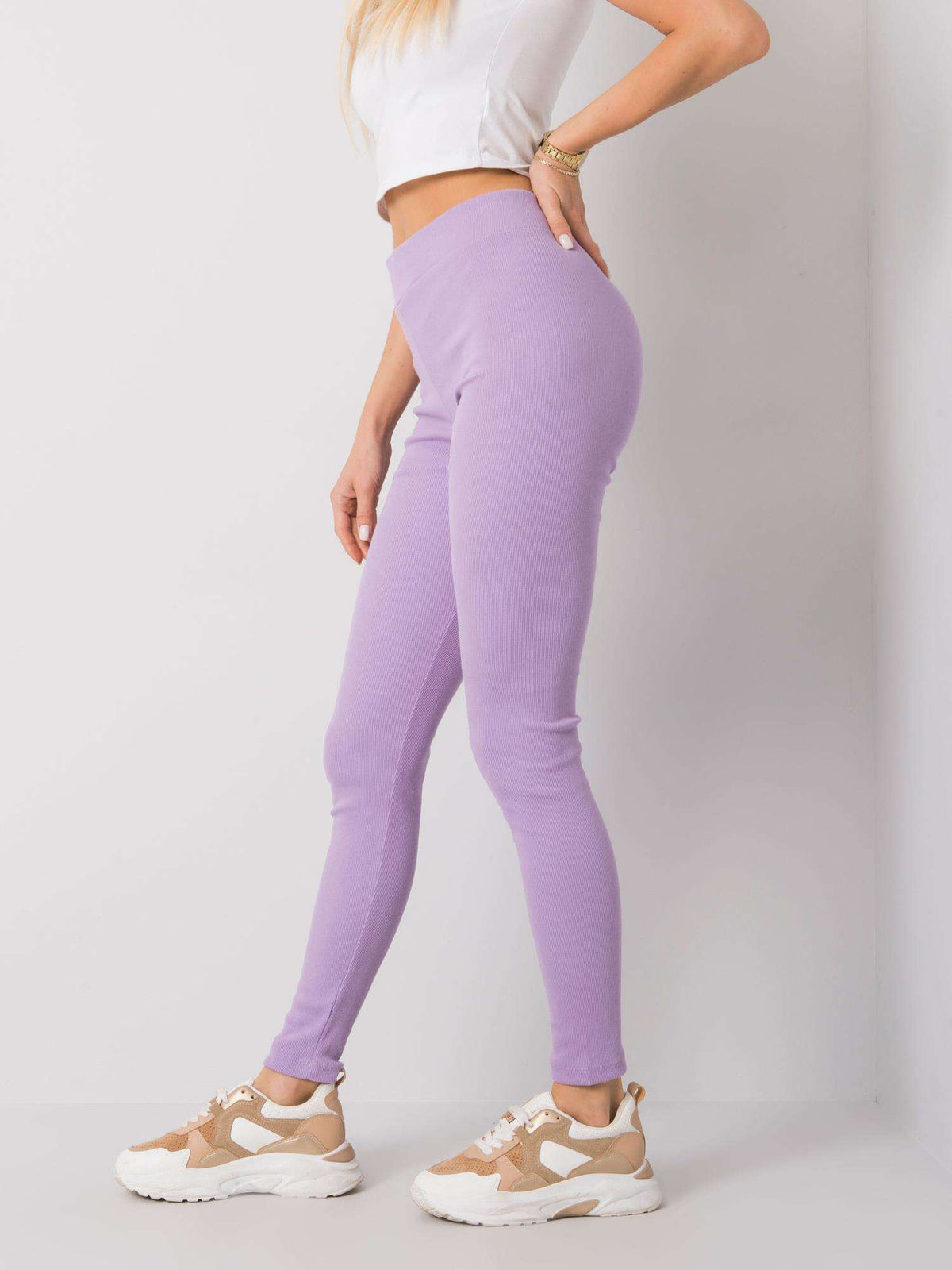 Geribde High-Waist Legging – Lichtpaars