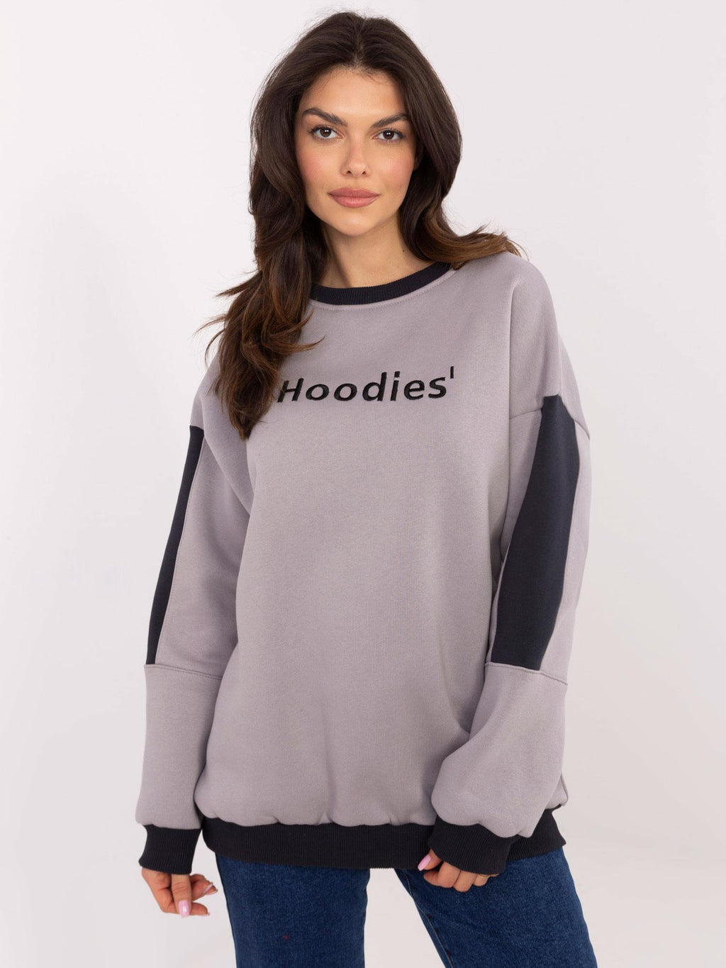 Oversized Sweater met Borduursel – Lichtgrijs