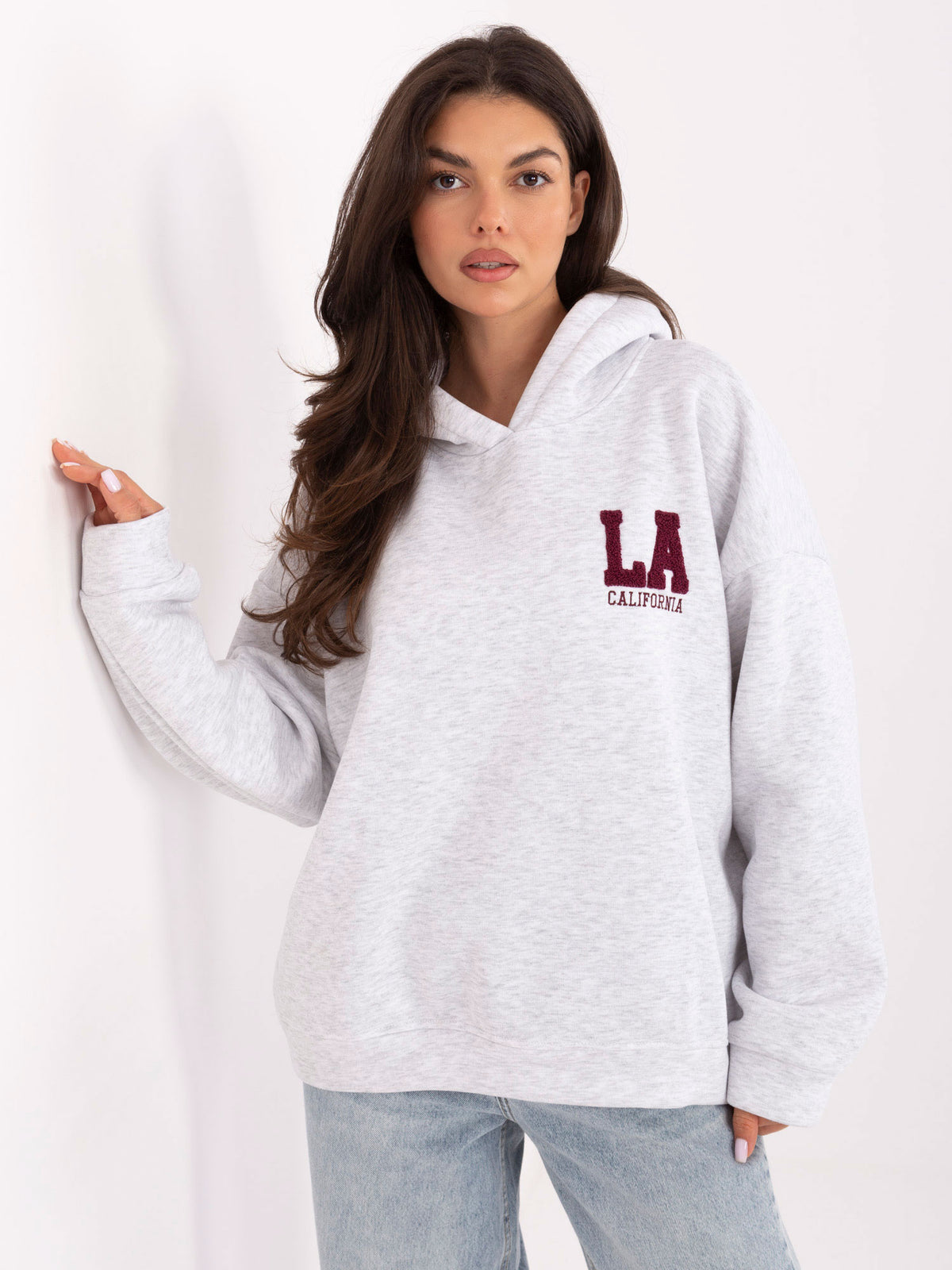Oversized Hoodie met LA-Borduursel – Lichtgrijs