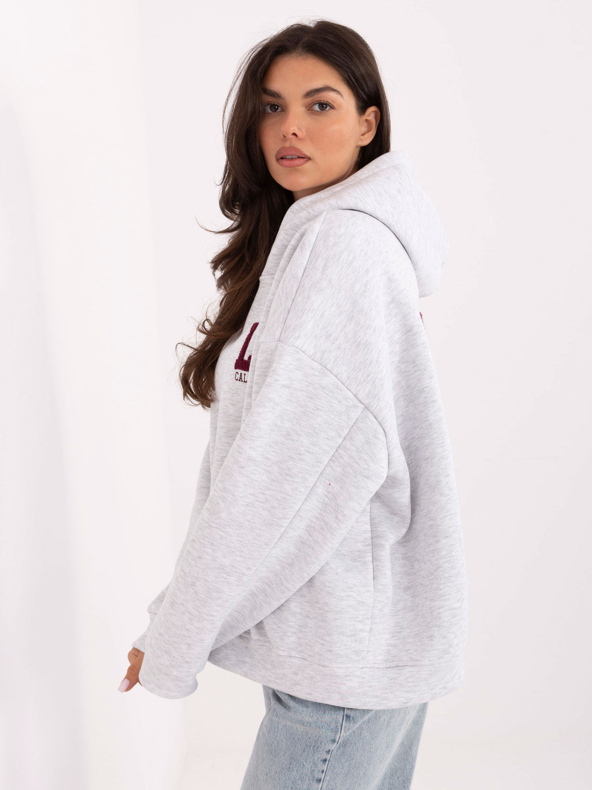 Oversized Hoodie met LA-Borduursel – Lichtgrijs